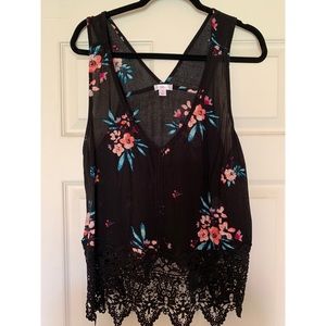 Black floral Lacey tank